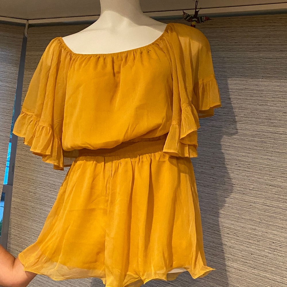 Vibrant Yellow Off-Shoulder romper with Ruffles